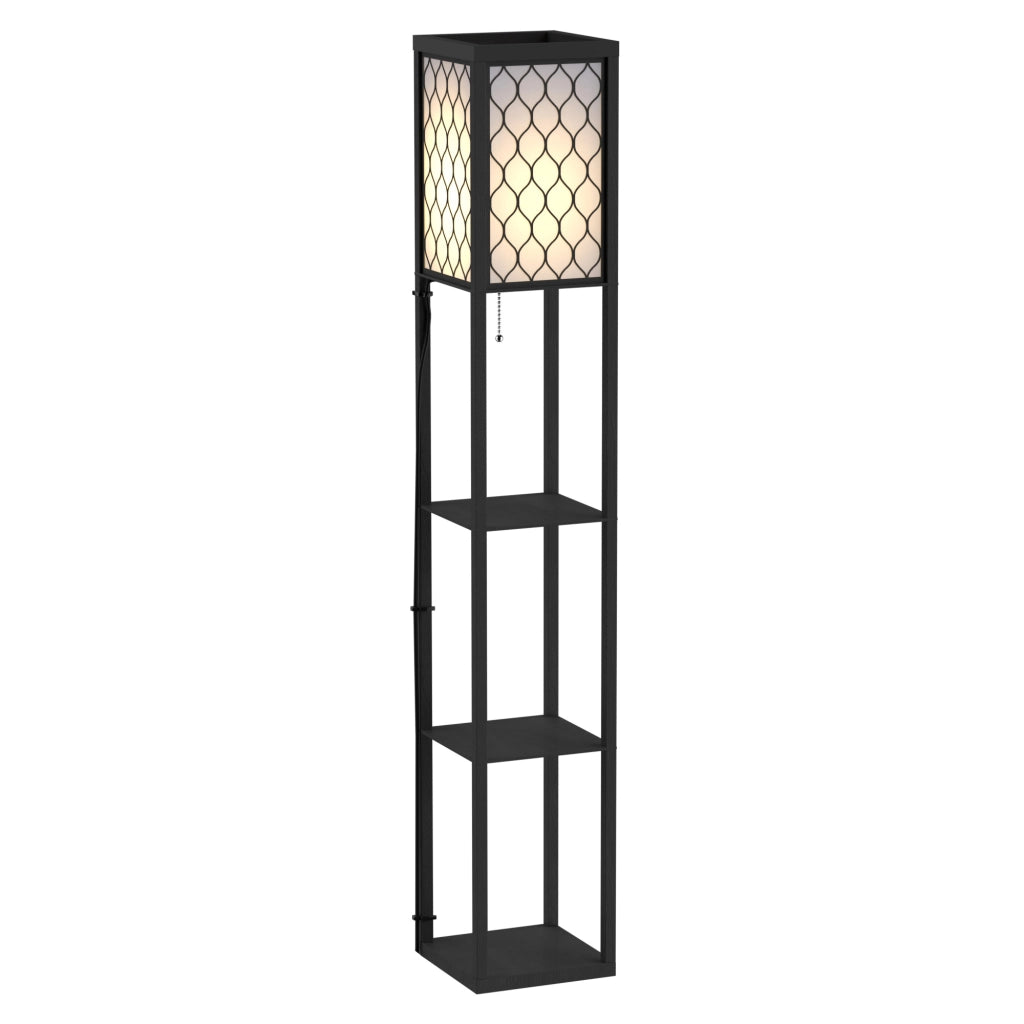 Lampada da Terra 2 in 1 Salvaspazio con 3 Ripiani, Lampada Moderna da Salotto, Soggiorno e Ufficio, Attacco E27, 26 x 26 x 160 cm, Nero Bianco