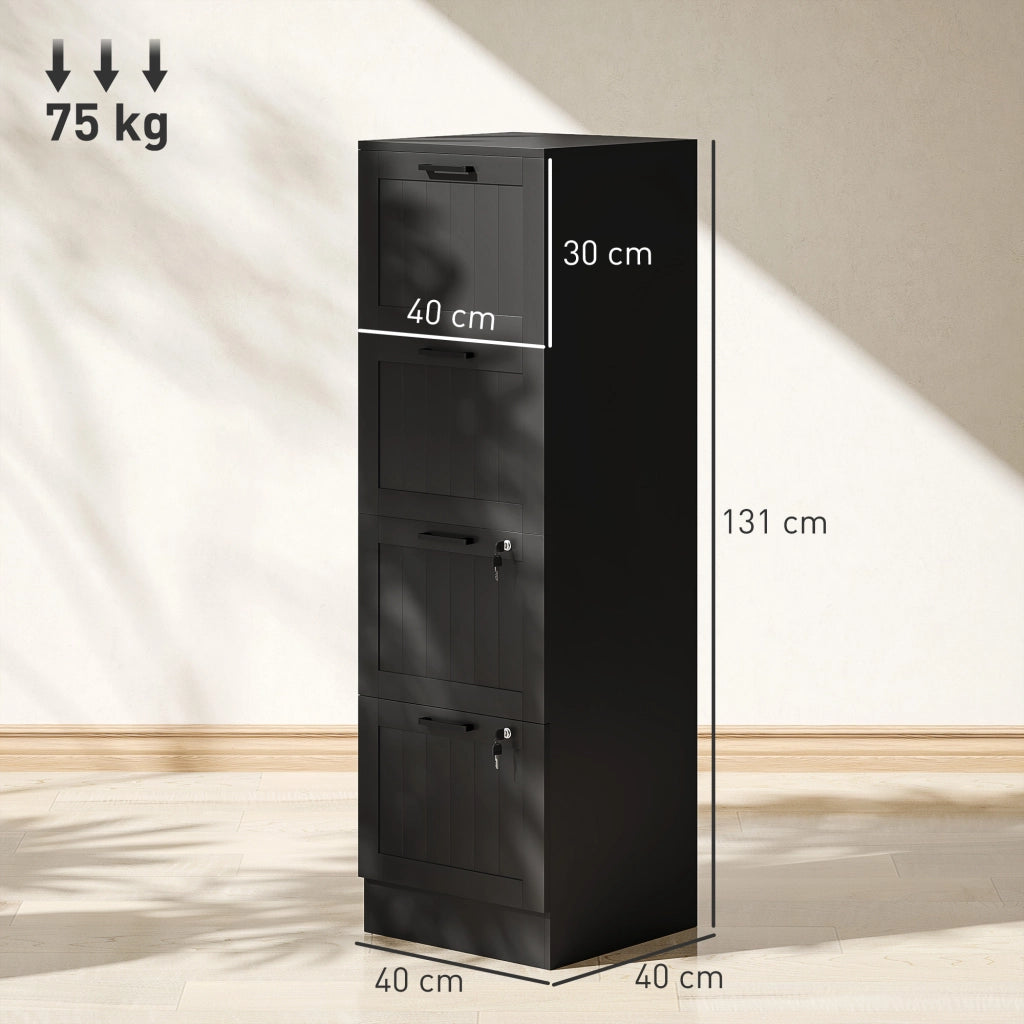 Cassettiera ufficio 4 cassetti con serratura ¨C Xylo ¨C legno nero 40x40x131 cm