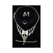 Trade Shop - Set Completo Parure Collana Fiocco Orecchini Bracciale Anello Strass Bigiotteria -