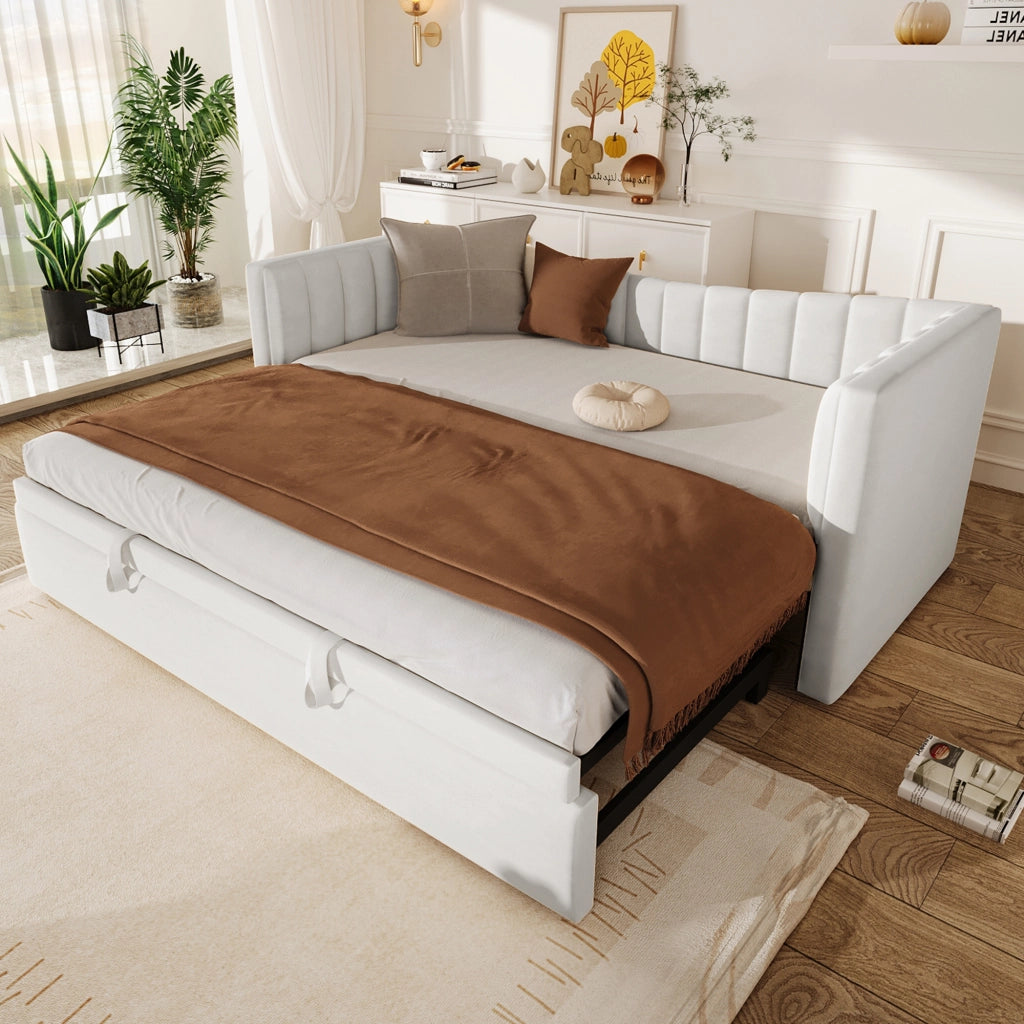 LETTO con letto estraibile 90x200 cm in velluto bianco