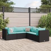 Set Divani da Giardino 5 pz con Cuscini Nero in Polyrattan