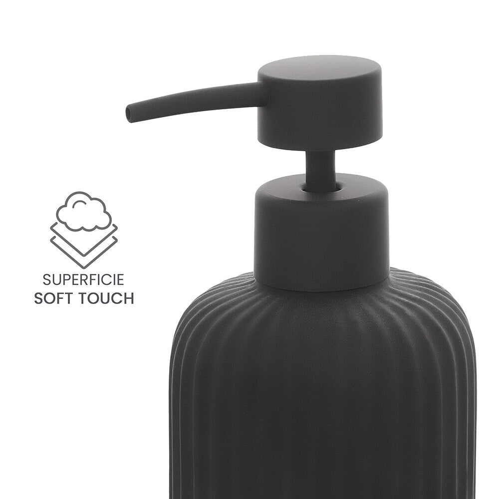 Set accessori bagno in ceramica nero con dispenser sapone e due portaspazzolini Spring