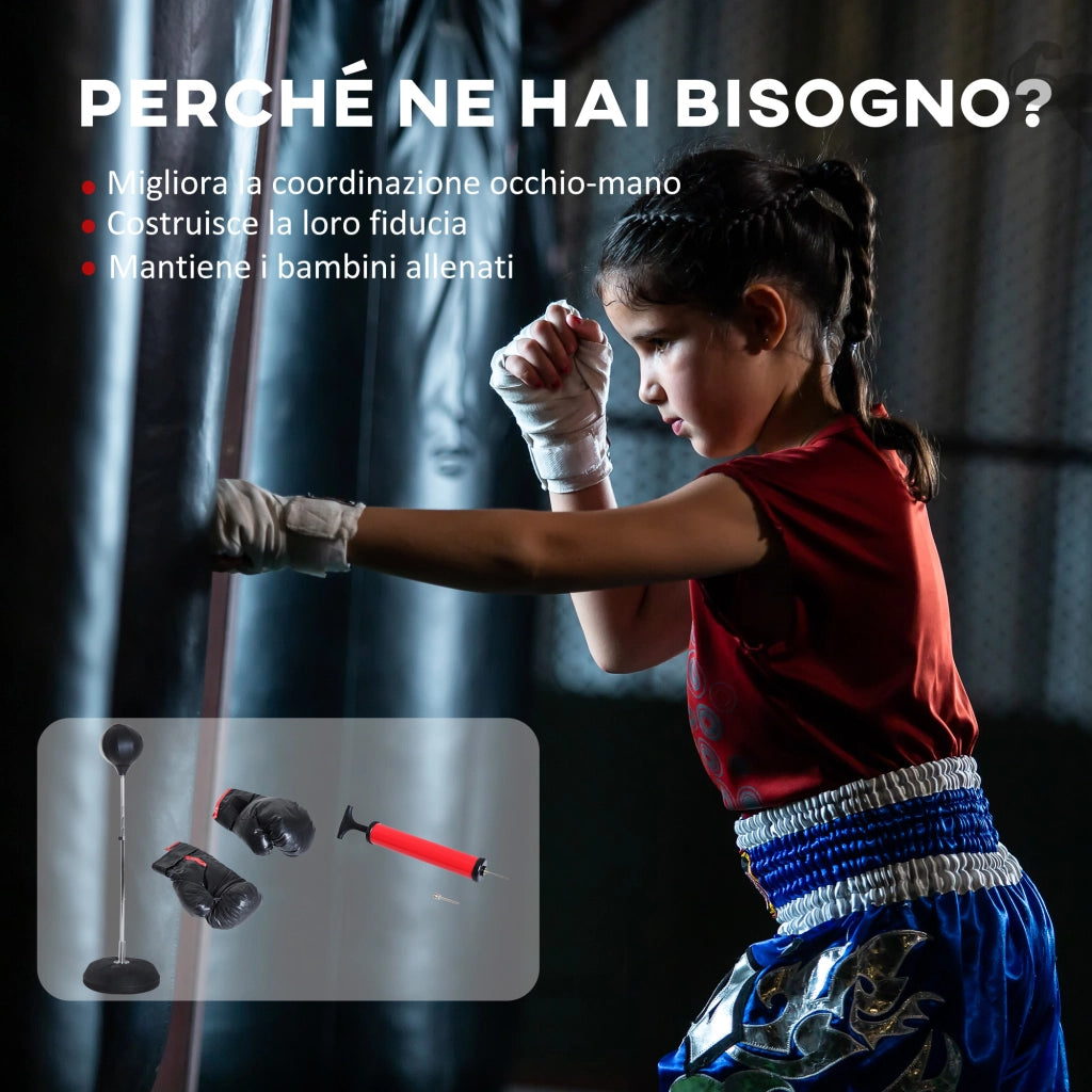 Sacco da Boxe a Terra con Guantoni ¨C Xylo ¨C Altezza Regolabile 126-144 cm Base Riempibile Nero