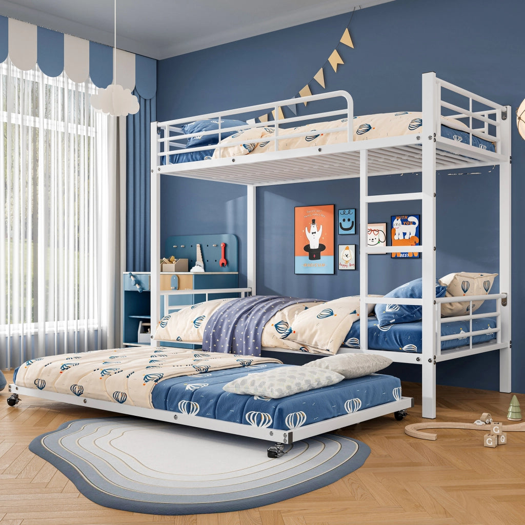 Letto a castello con letto estraibile metallo bianco 90x200cm&90x190cm