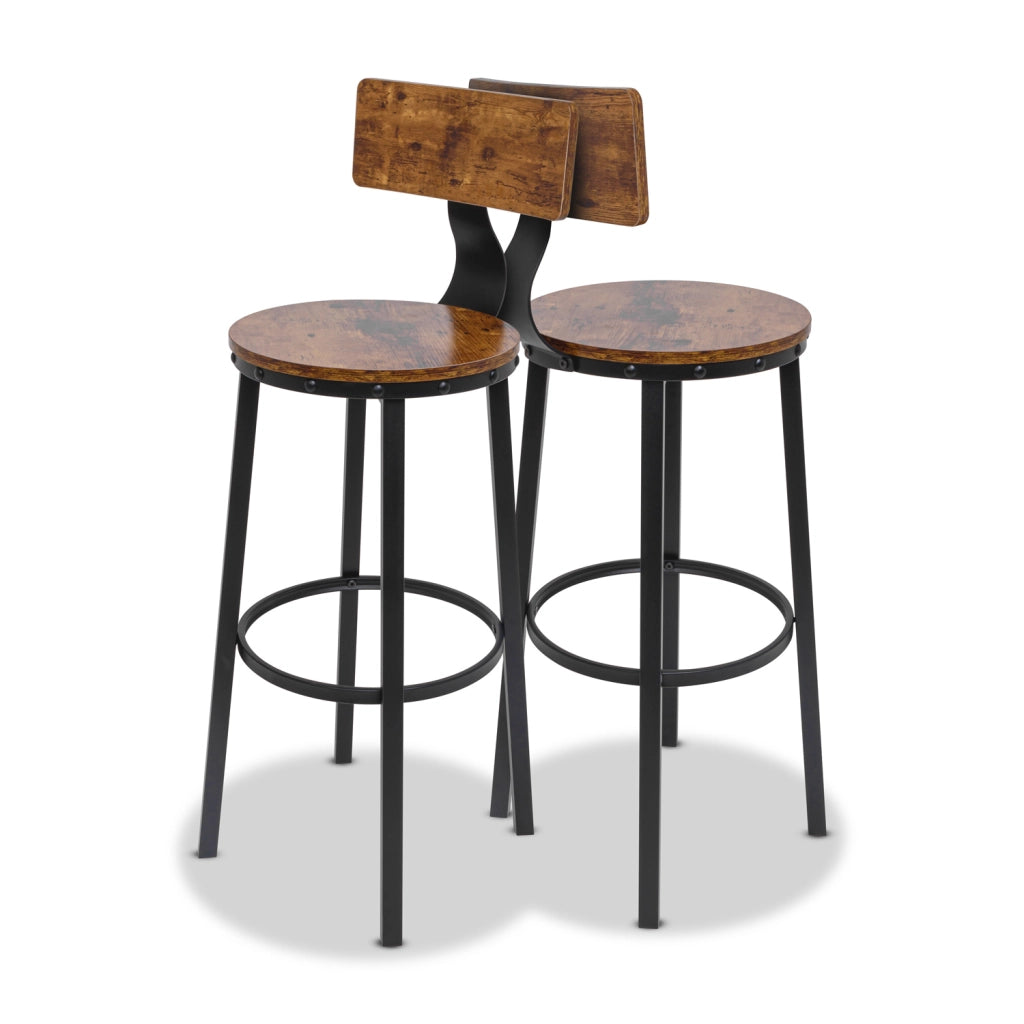 Shelby - Set di 2 sgabelli alti, sgabelli da bar con schienale in stile industriale, legno marrone