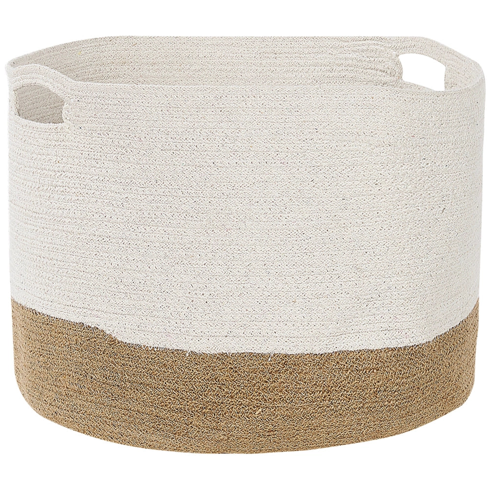 Set di 2 cesti in cotone e iuta di colore bianco e beige stile boho interno esterno