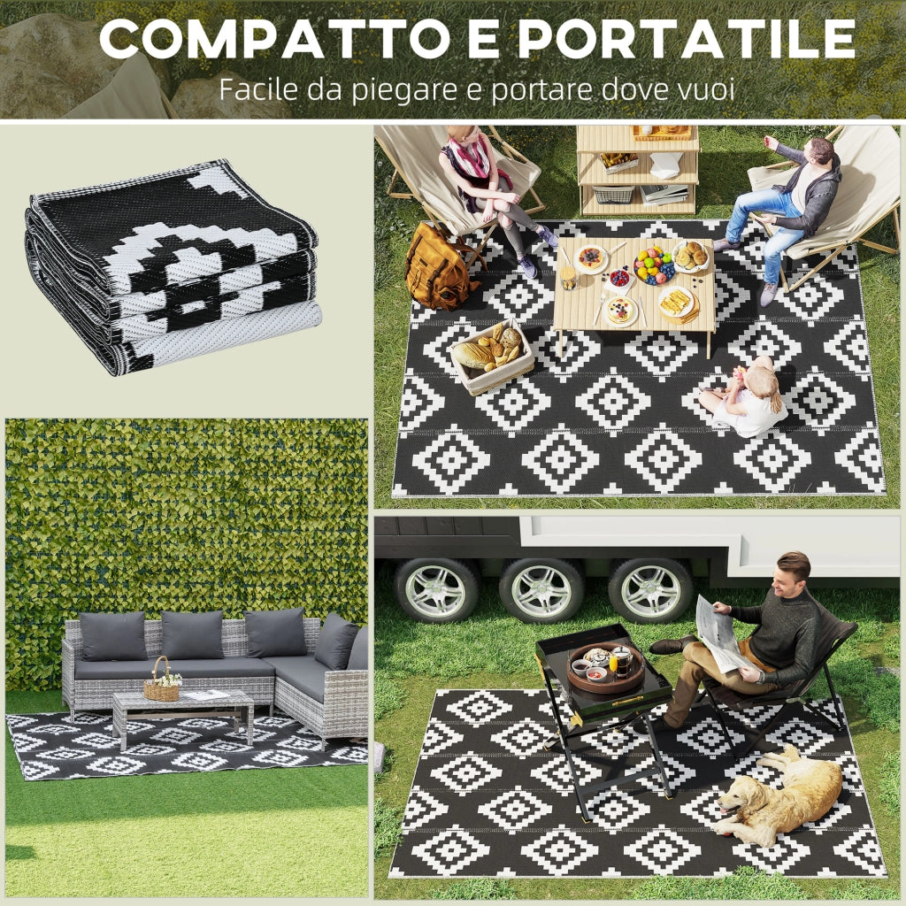 Tappeto Esterno Reversibile per Balcone e Terrazza ¨C Minimal ¨C Nero e Bianco 274x182 cm