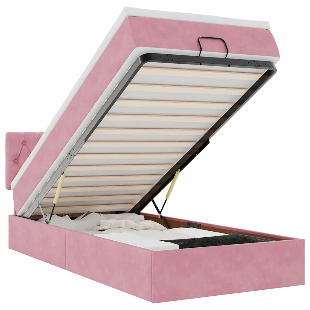 Pouf Letto con Materasso e LED Rosa 80x200cm in Velluto