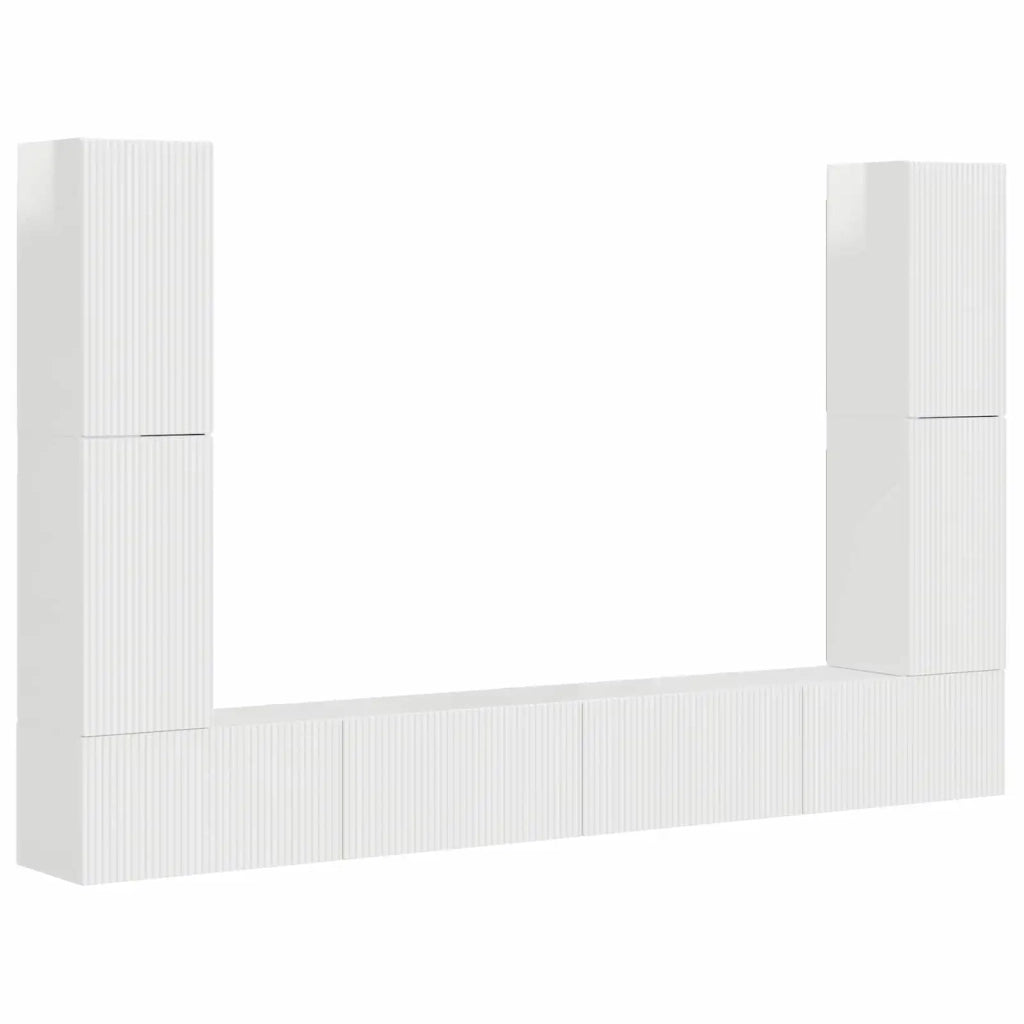 Set mobile TV 8 pcs Bianco Lucido Legno multistrato 3409136