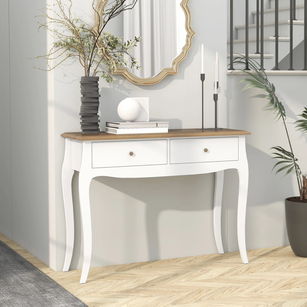 Tavolo console con 2 cassetti ¨C zephmum ¨C 100x35x76.5 cm bianco e marrone scuro