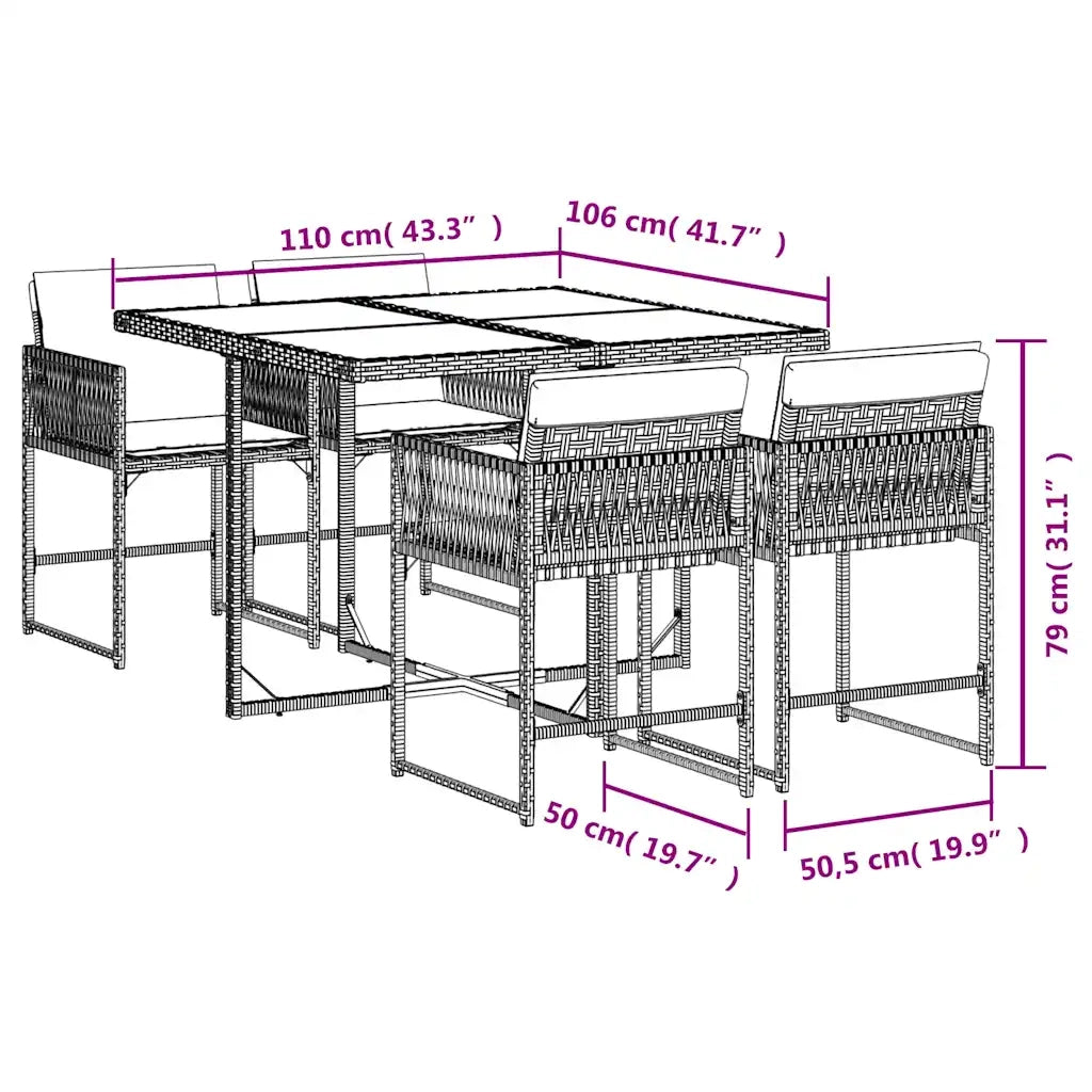 Set Pranzo da Giardino 5pz con Cuscini Grigio Chiaro Polyrattan 3211439