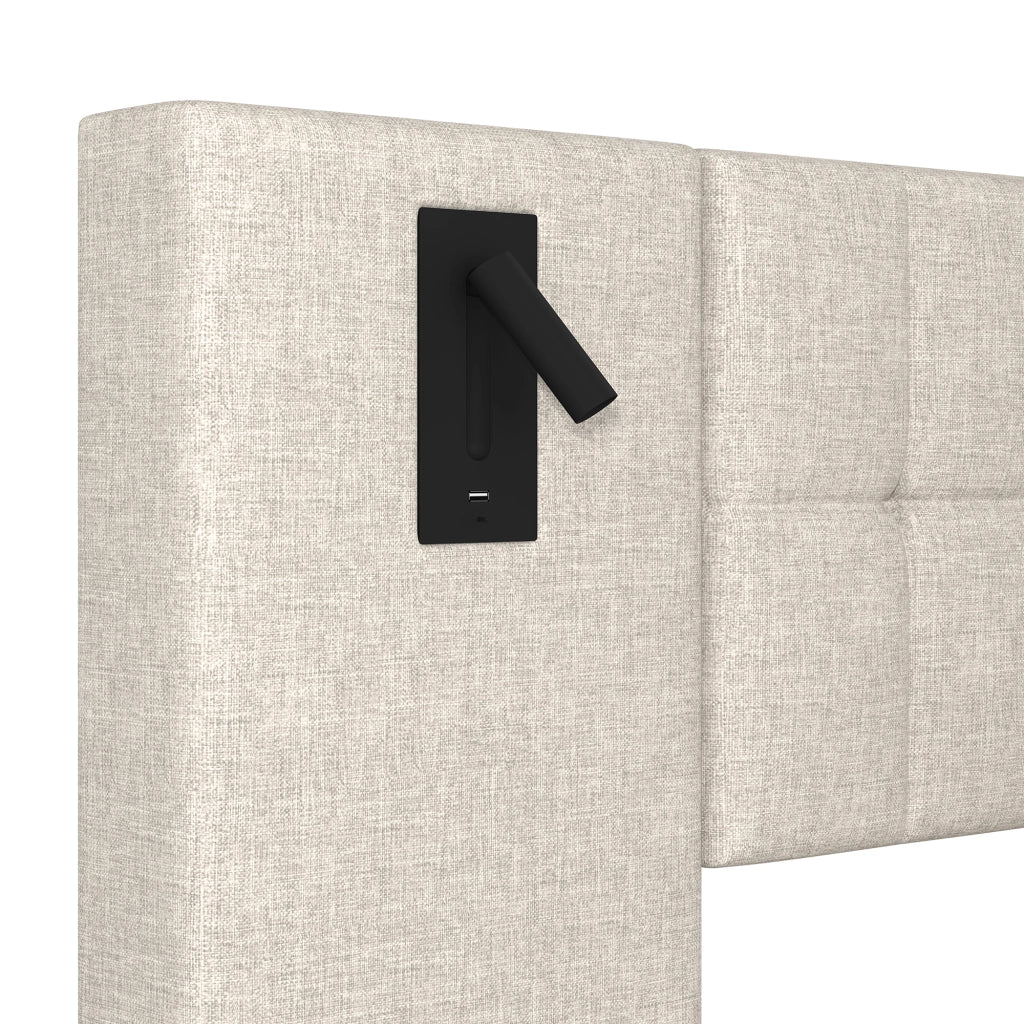 LETTO imbottito 180x200 cm Beige in lino con LED, USB e spot