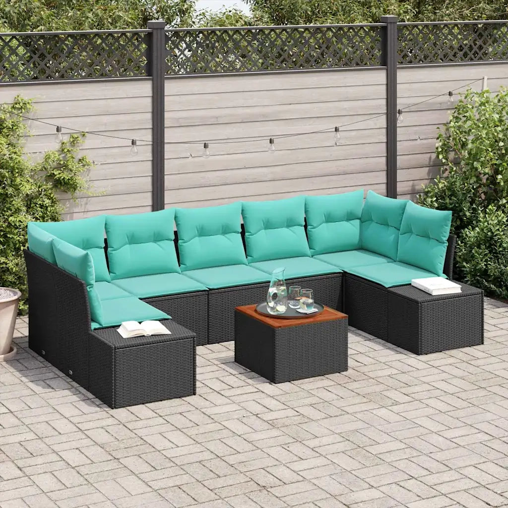 Set Divano da Giardino 8 pz Nero e Turchese polyrattan 3356597
