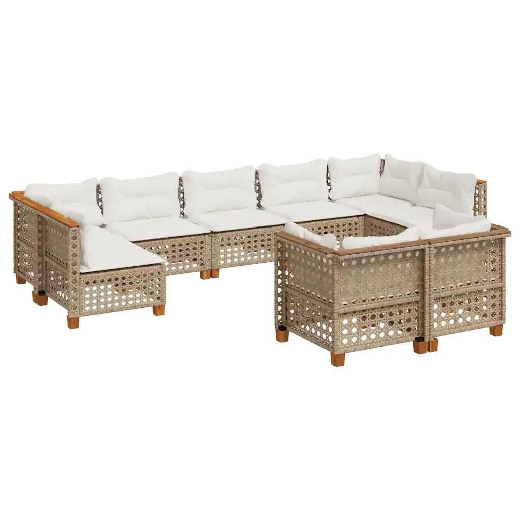 Set Divano da Giardino 9 pz con Cuscini Beige in Polyrattan 3261994