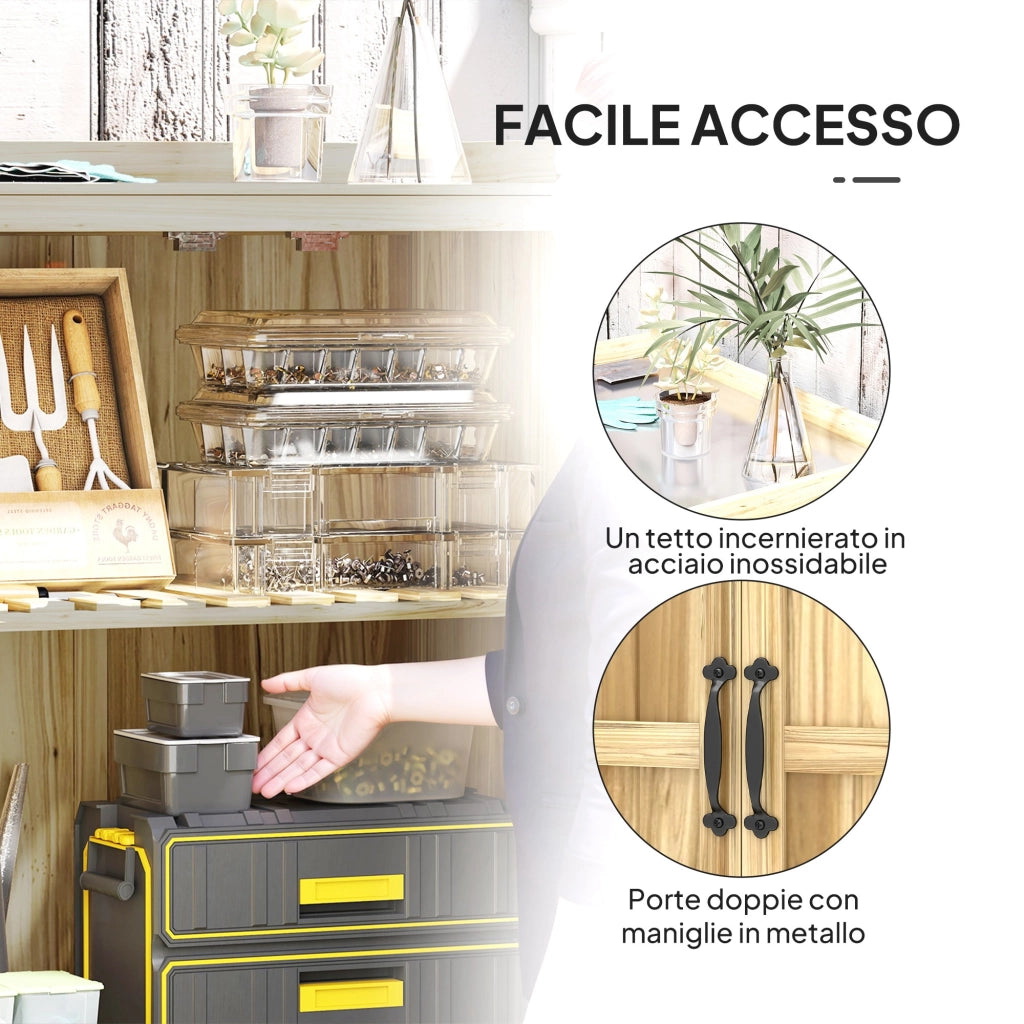 Armadietto da Giardino in Legno con 2 Ante ¨C Zephmum ¨C Legno Naturale 90x60x120