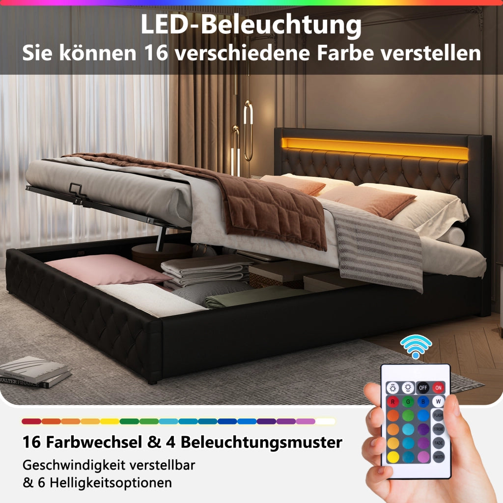 letto imbottito pu nero 140 x 200 cm