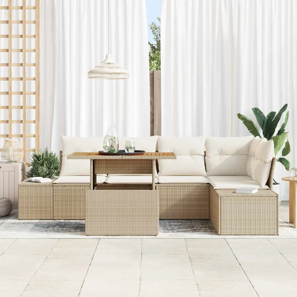 Set da Pranzo per Giardino con cuscino 6 pcs Beige e Crema