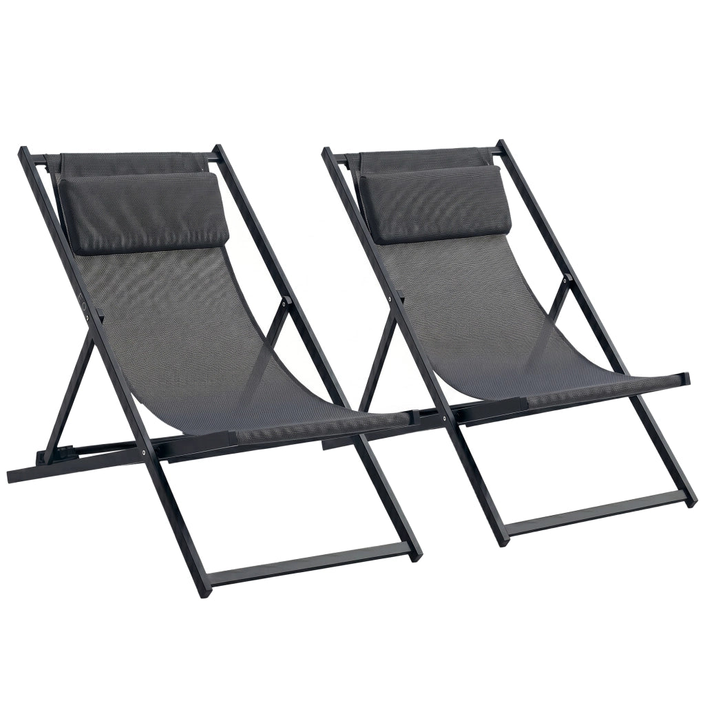 Lettini da giardino pieghevoli 2 pezzi ¨C Minimal ¨C Grigio 60x100x85 cm