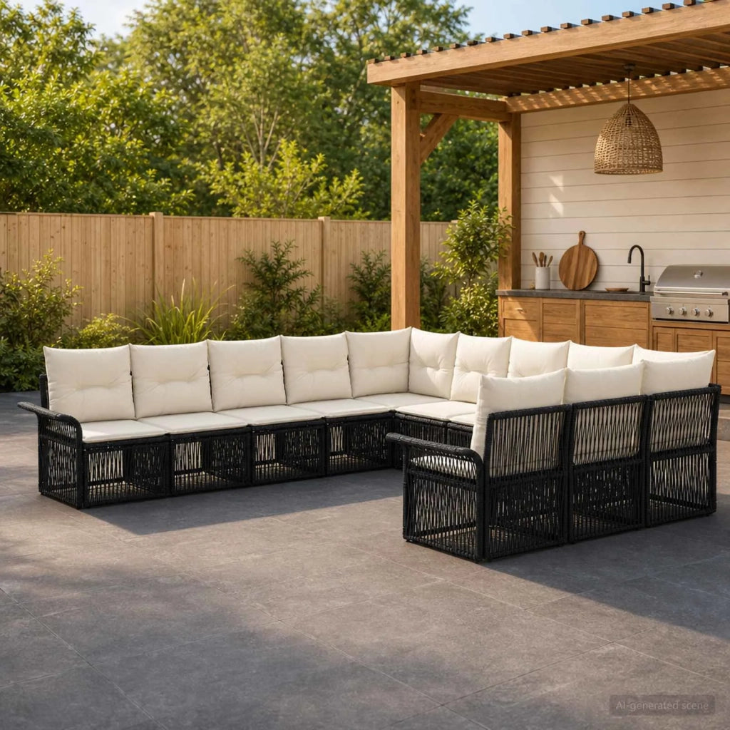Set Divano da Giardino 11 pz Nero polyrattan 3434968
