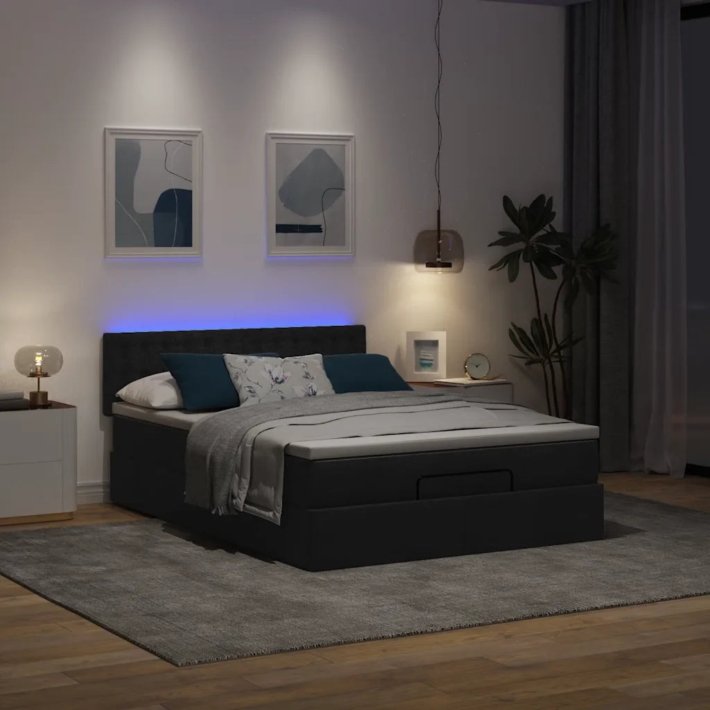 Pouf Letto con Materasso e LED Nero 140x200 cm in Tessuto 3312480