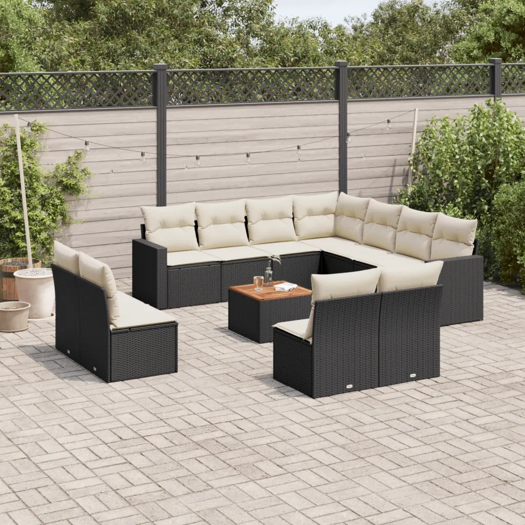 Set Divani da Giardino 12 pz con Cuscini Nero in Polyrattan 3256511