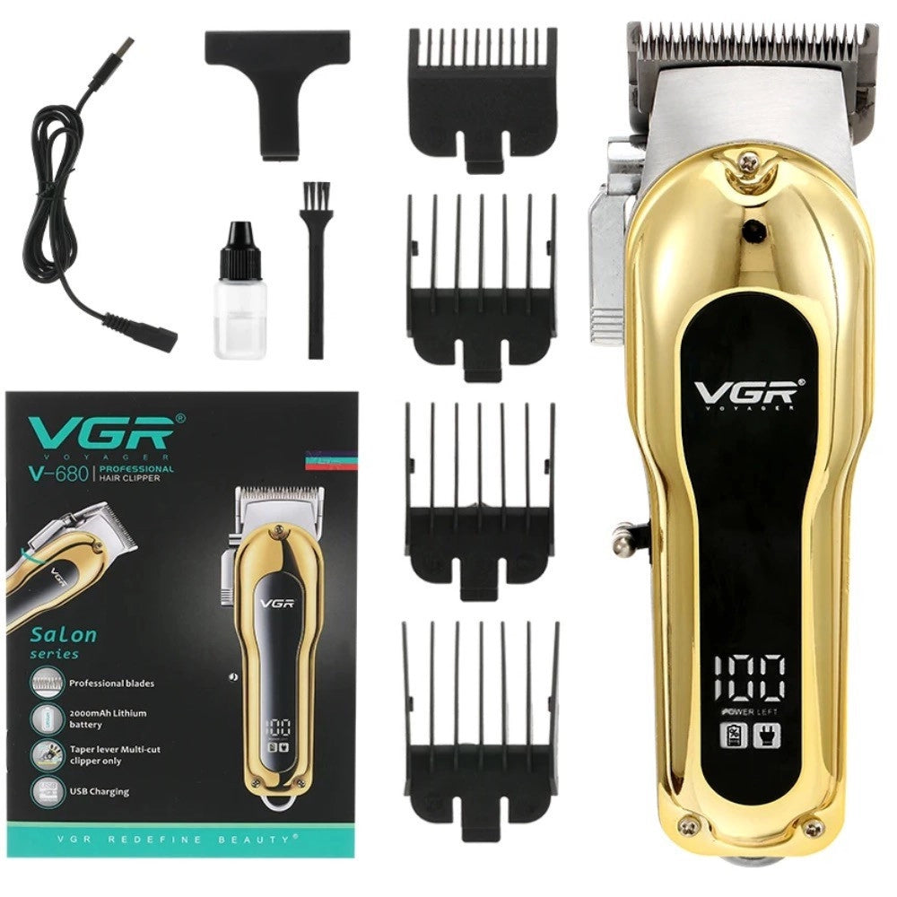 Trade Shop - Tagliacapelli Elettrico Trimmer Barba Regolabile Professionale Vgr V-680 Display -
