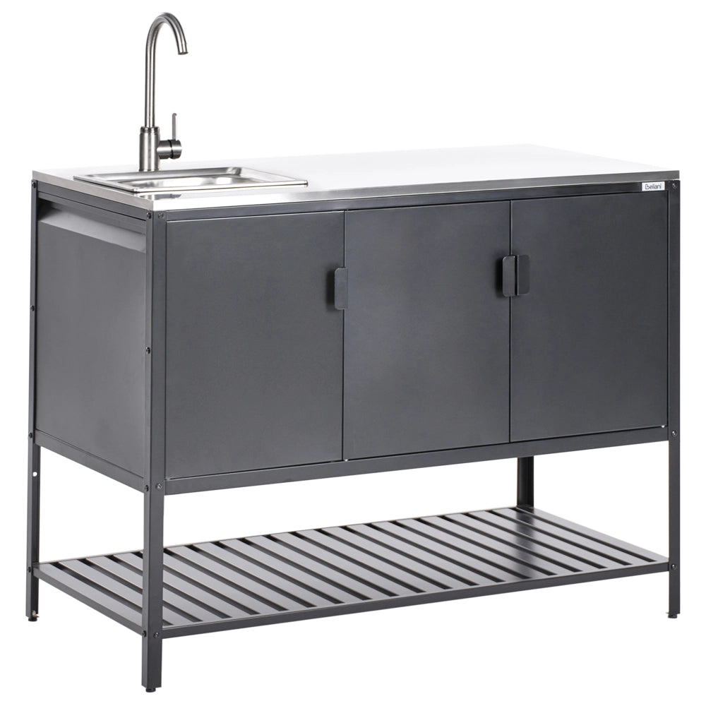 Armadietto da giardino in acciaio a 3 ante con piano in acciaio inox nero giardino cucina esterno
