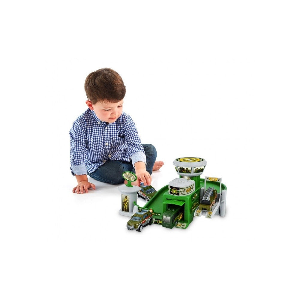 Trade Shop - Playset Quartier Generale Militare Garage 3 Auto Con Accessori E Adesivi -