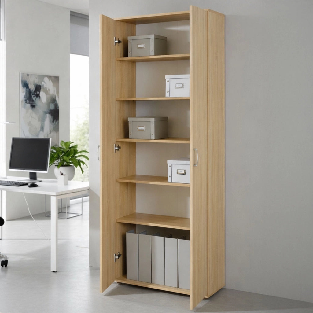 Pazzano, Armadio Multiuso 2 Ante 5 Ripiani, 70x189h cm Beige