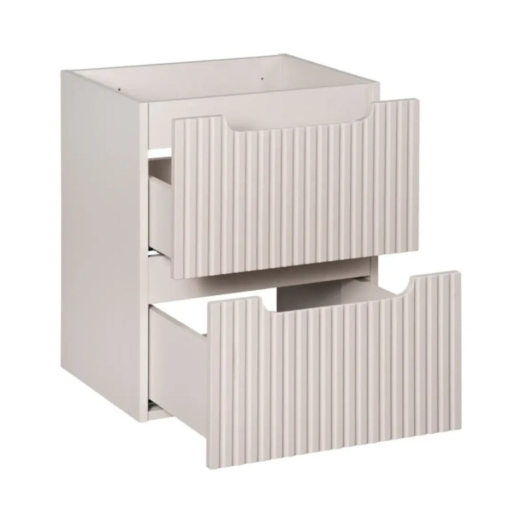 Set da bagno VANO cashmere opaco 50cm: mobile sottolavabo con cassetti scanalati verticalmente + piano per lavabo