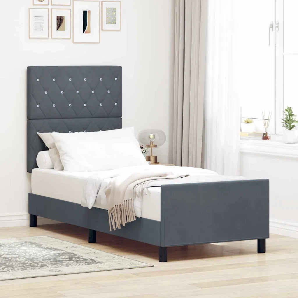 Letto a molle con testiera Grigio scuro 80 x 200 cm Velluto
