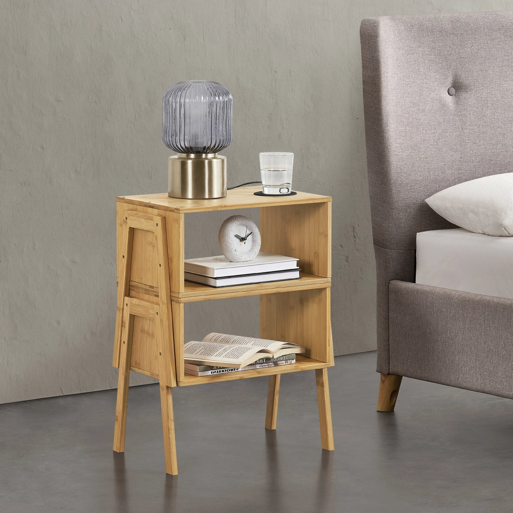 Set di 2 Comodini Impilabili Vinderup Bambù Naturale [en.casa]