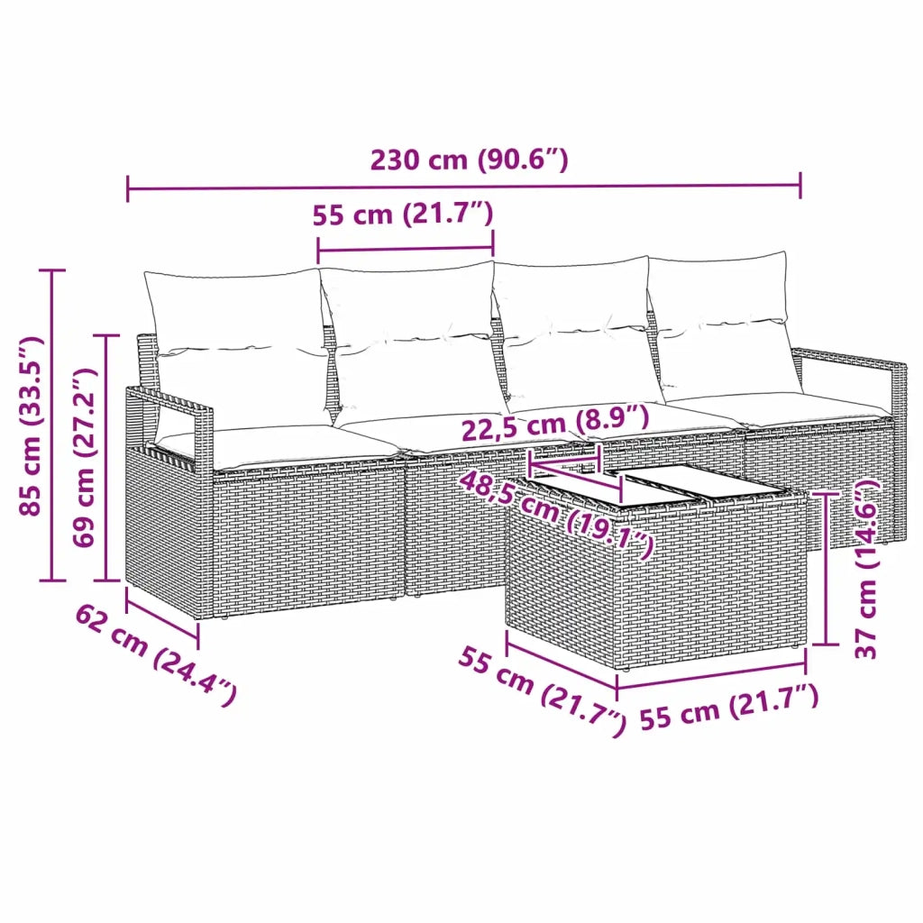 Set di divani 5 pcs Marrone e Rosso polyrattan 3346254