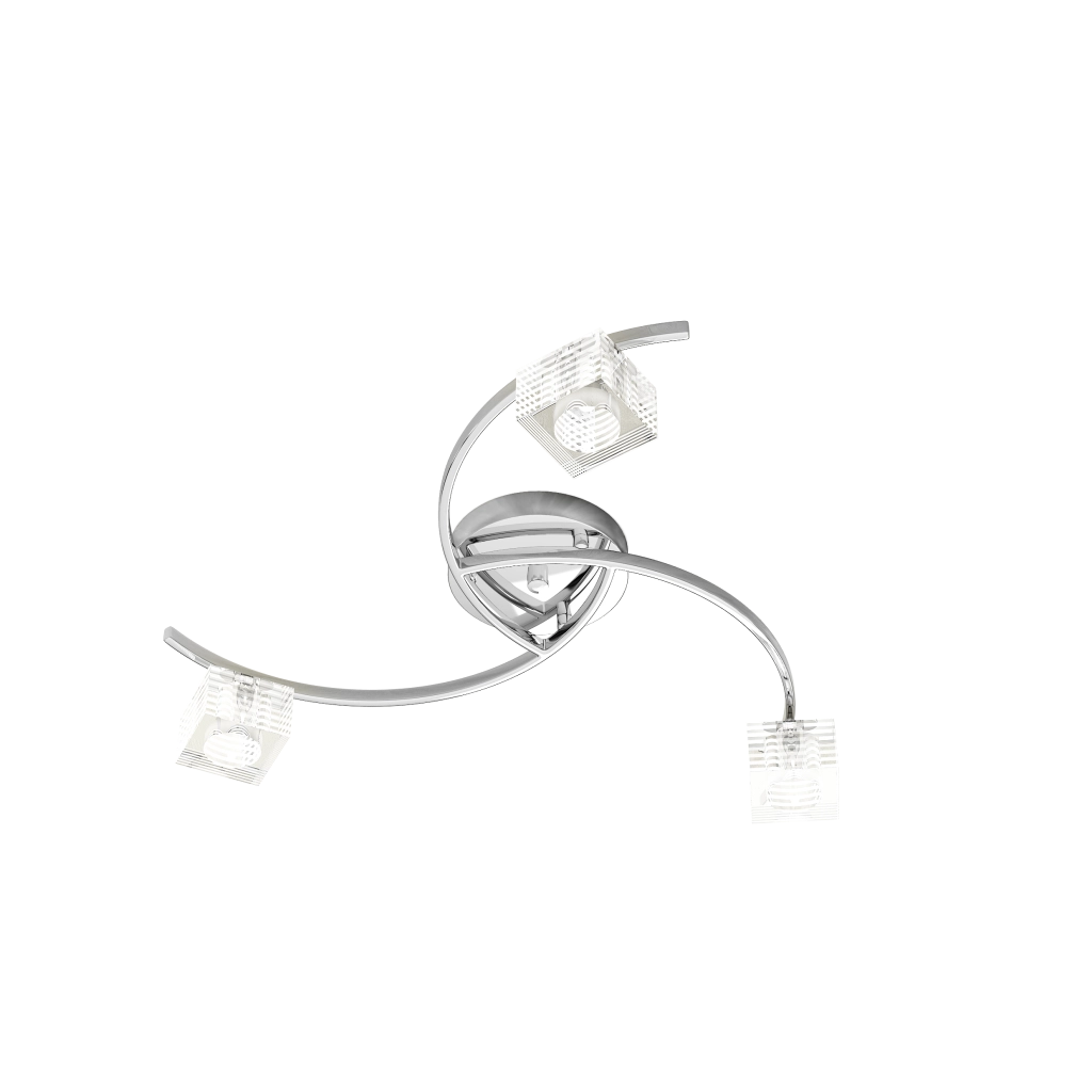 Toplight Plafoniera da soffitto 3 luci Metropolitan con attacco G9, struttura cromo e vetro lavorato, design moderno 50x50x12cm