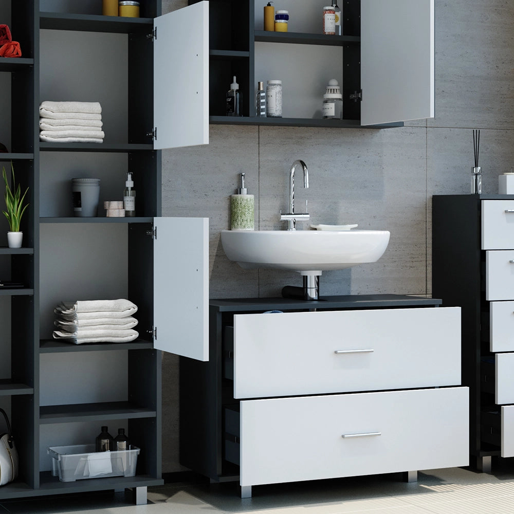 Vicco Set mobili bagno Bianco/antracite 4 parti