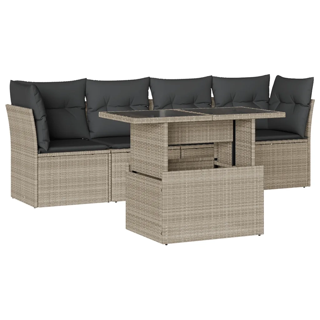 Set Divano da Giardino 5pz con Cuscini Grigio Chiaro Polyrattan 3266352