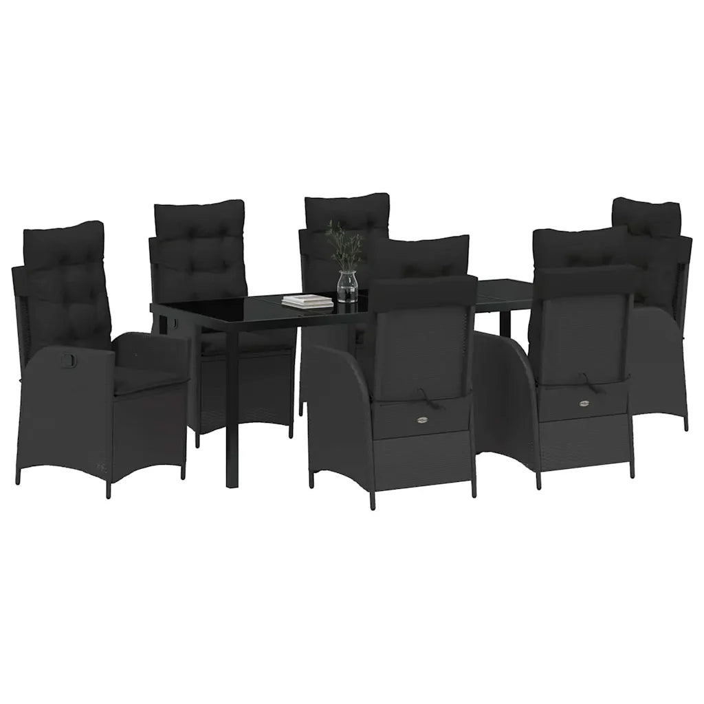 Set da Pranzo per Giardino con cuscino 7 pcs Nero polyrattan 3380489