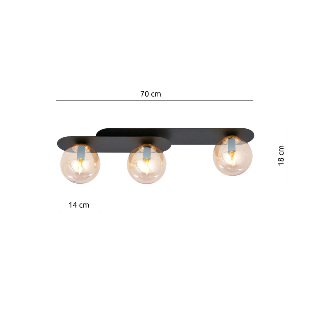 Plafoniera Emibig PLAZA 3 luci E14 metallo 70cm nero/miele