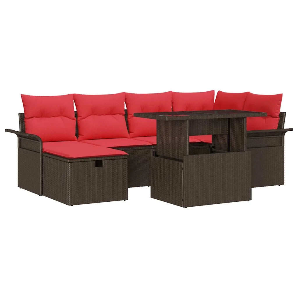 Set Divano da Giardino con cuscino 7 pcs Marrone Poly Rattan 3361013