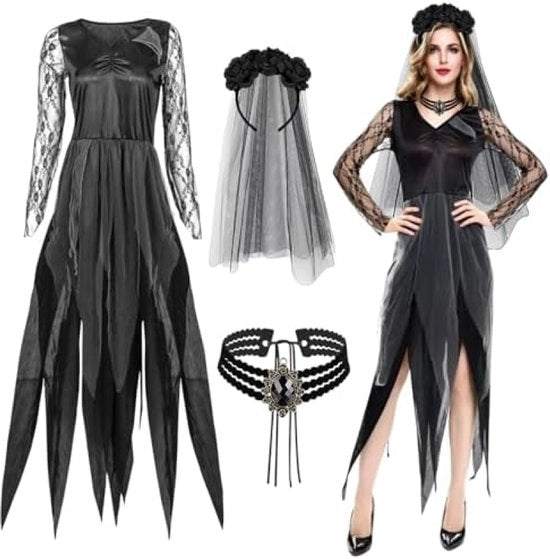 Abito da Halloween - Lunga Divisa da Festa con Accessori Spettrali