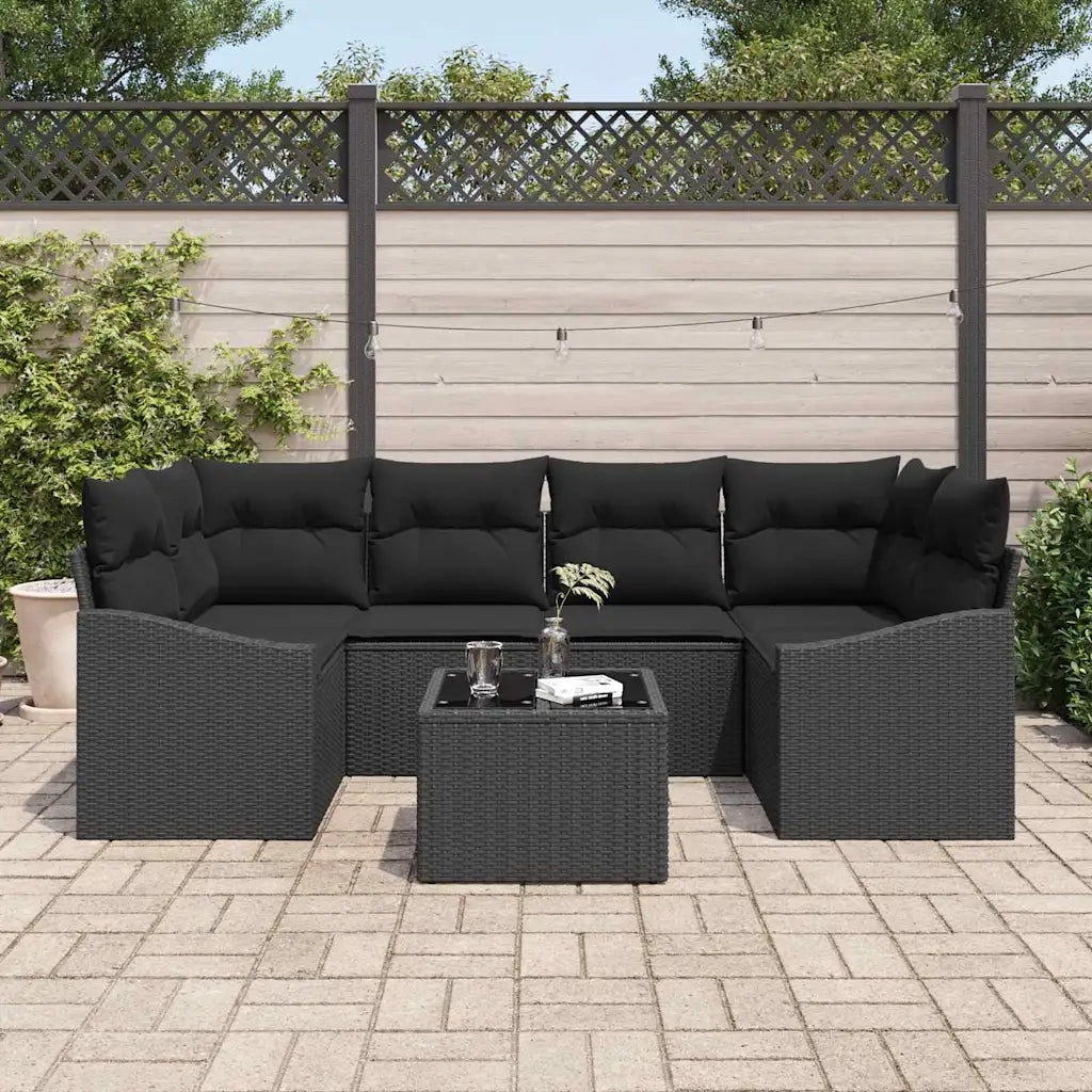 Set di divani con cuscino 7 pcs Nero polyrattan 3355292