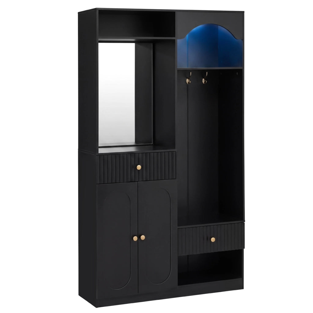 Mobile da ingresso, appendiabiti, con specchio e panca, 2 cassetti, 3 ganci, nero
