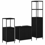 Set di mobili per il Bagno | Armadio da bagno 3 pz Rovere Nero Legno multistrato