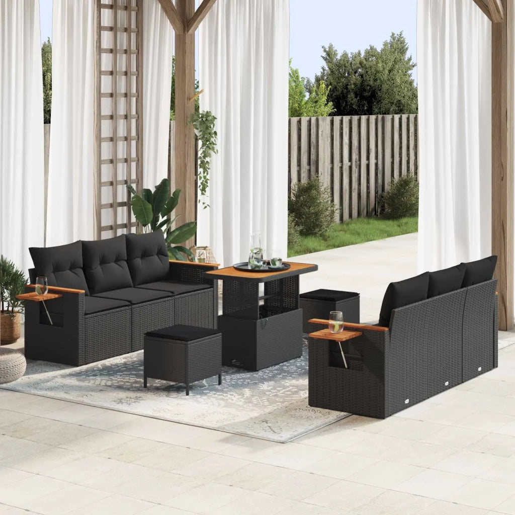Set Divano da Giardino con cuscino 11 pcs Nero polyrattan 3365079