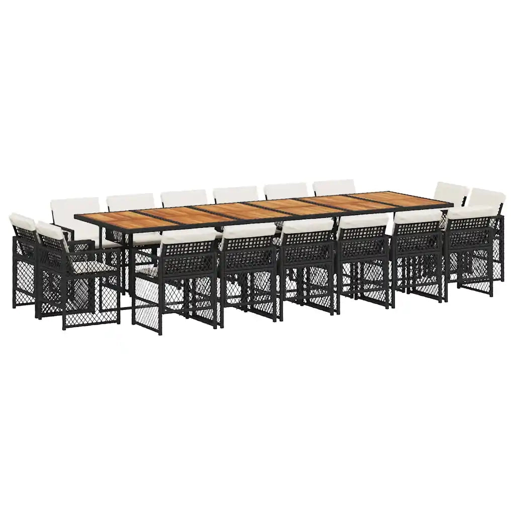 Set da Pranzo da Giardino 17 pz con Cuscini Nero in Polyrattan 3210891