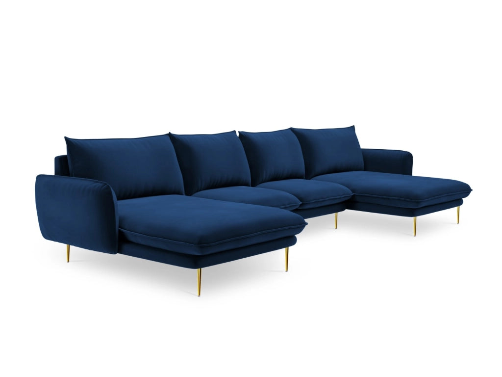 Cosmopolitan Design - Divano panoramico "Vienna" 6 posti in velluto blu reale 