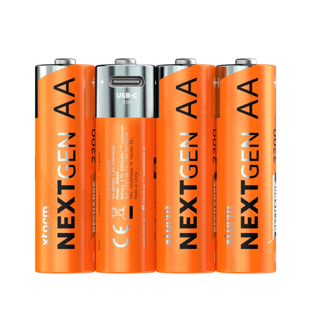 Confezione da 4 batterie AA ricaricabili con porta USB-C, collezione NextGen, con cavo Arancione Xtorm