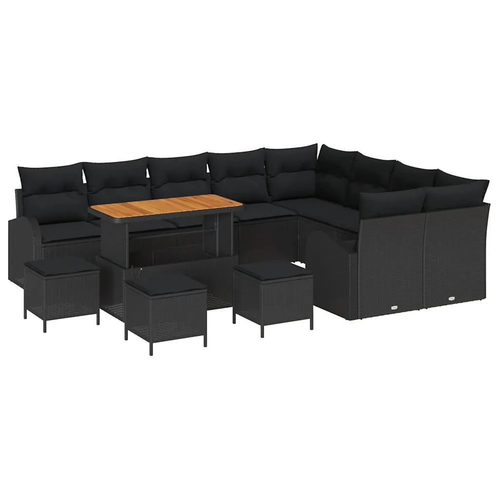 Set Divano da Giardino con cuscino 13 pcs Nero polyrattan 3362439