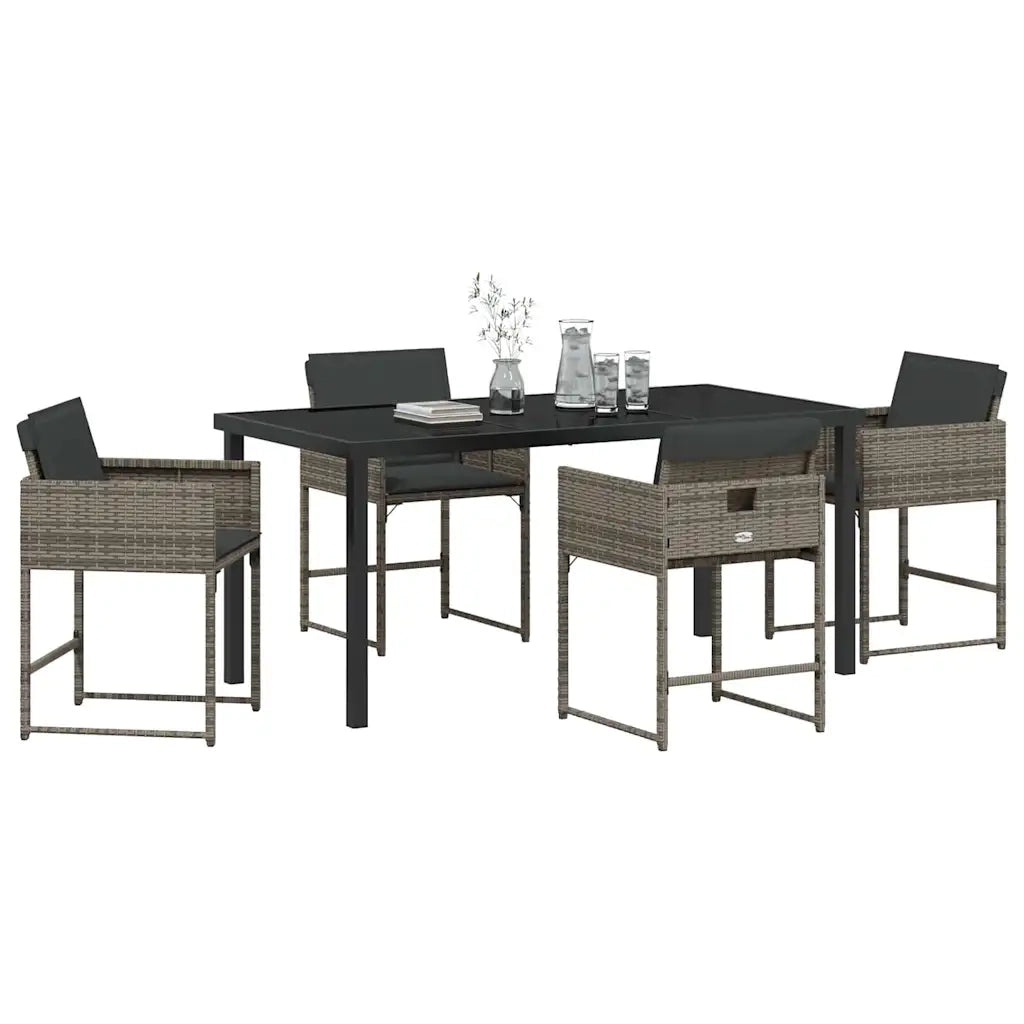 Set da Pranzo per Giardino 5 pcs Grigio polyrattan