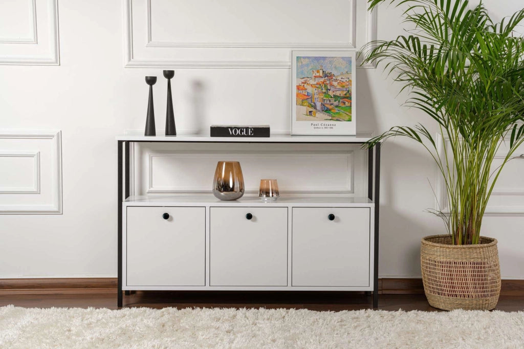 Credenza in legno "Solace" - 120 x 30 x 77 cm - Bianco